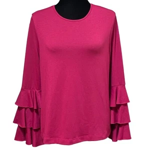 Drew Magenta Tiered Ruffle Bell Sleeve Stretch Blouse Top Medium NWT - Picture 1 of 6