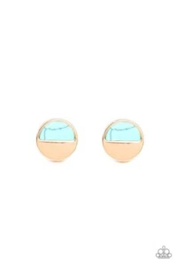Paparazzi “Marble Minimalist” Gold/Turquoise Blue Post Earrings - Picture 1 of 2