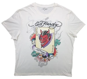 Ed Hardy T-Shirt Uomo XL Bianco Gioco Joker 🃏 SS Las Vegas - Foto 1 di 8