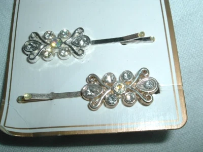 Pair Rhinestone Flowers Bobby Pins and Oblong Hair Clip Conair NWT - Image 1 of 3