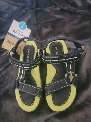 Sandalias Carter's para niños talla 9 nuevas con etiquetas azul marino amarillo neón punta abierta ajustable zapato fácil de poner Foto 1 de 4