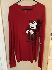 Disney Store Men’s Large Red Waffle Knit Thermal Long Sleeve Shirt Mickey Mouse