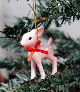 Pink Deer Christmas Ornament Retro Mini Animals Holiday Tree Decor New 2" Cute - Picture 1 of 10