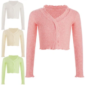 Kids Girls Sweater Workout Crop Top Active Shirt Wrap Cardigan Yoga Pullover - Picture 1 of 56