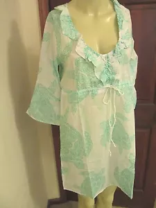 Glockenärmel grün & weiß Tunika Cover-Up von Mud Pie, Baumwolle, Größe Small, Neu mit Etikett - Bild 1 von 3