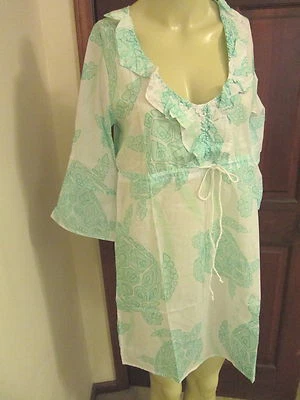 Túnica encubierta manga campana verde y blanca de Mud Pie, algodón, talla pequeña, nueva con etiquetas Foto 1 de 3