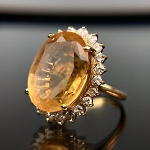 18k Oval-Cut Citrine & Diamond Halo Yellow Gold Ring Size 6