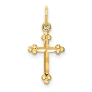 14K Yellow Gold Small Shiny-Cut Budded Cross Pendant - Picture 1 of 5