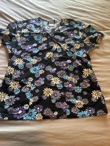 Women’s SB Scrubs Floral Print Cinched Back Scrub Top Size Small - Picture 1 of 6