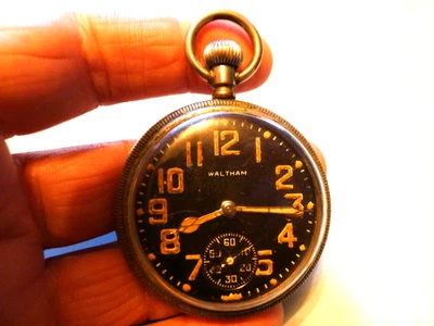Reloj Bolsillo Waltham Military Cuadrante Negro.53mm..Cuerda Manual. 9 joyas. Funciona en muy buen estado Foto 1 de 4