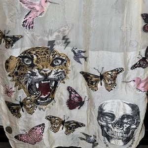 Alexander McQueen Silk Blend Embroidered Scarf Cream With Multicolor Design - Picture 1 of 11