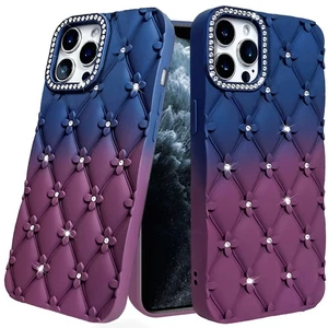 Funda acolchada con patrón de diamante brillante para iPhone 11 Pro Max + vidrio templado - Imagen 1 de 12