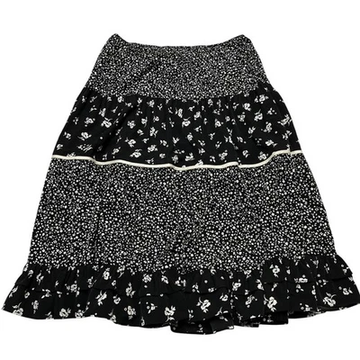 Sweet Baby Jamie Skirt Womens XL Black Floral Tiered Pull On Midi Boho Hippie - Image 1 of 4