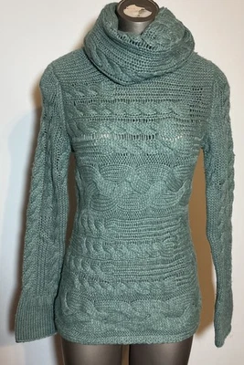 Suéter Banana Republic S Pequeño Verde Capucha Cuello Lana Mezcla Alpaca Cable Grueso Foto 1 de 4