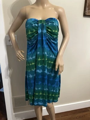 Apt 9 Damas Azul Verde Abstracto Sin Tirantes Vestido Bandeau Encubrimiento Talla Grande, Usado en Excelente Condición Foto 1 de 4