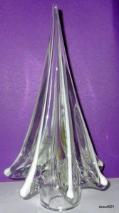 Vintage 2 Pfund 9 Zoll großer Murano Klarglas Weihnachtsbaum mit weißer Verzierung - Bild 1 von 4