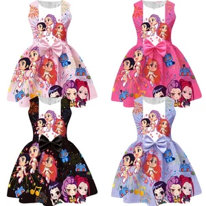 2025 Kids Rumi Mira Zoe Print bowknot Dress Cosplay Costume Carnival Fancy Dress - Foto 1 di 16