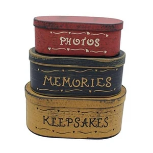 Primitives Antique Oval Cardboard Nesting Boxes, Photos, Memories, Keepsakes - Picture 1 of 6