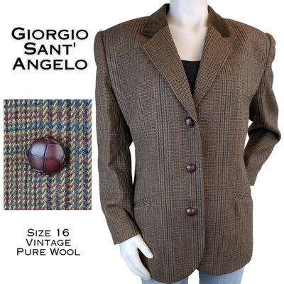Blazer Giorgio Sant’Angelo 16 Marrón Glen Lana a Cuadros De Colección Años 80 90 Cuello Terciopelo Foto 1 de 4