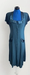 Vintage 90s Y2K Wild Rose Green Floral Button Tea Cottage Core Prairie Dress 10 - Picture 1 of 14