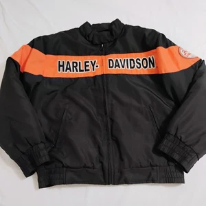 Giacca Bomber Harley Davidson Racing Trapuntata Nero Arancione Zip Taglia S - Foto 1 di 15