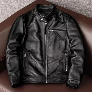 Herren Lederjacke Biker Style echtes Lammleder schwarz Leder Motorradjacke - Bild 1 von 3