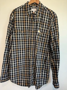 Carhartt Shirt Large Tall Relaxed Fit Long Sleeve Button Down Black/gold Plaid - Picture 1 of 11