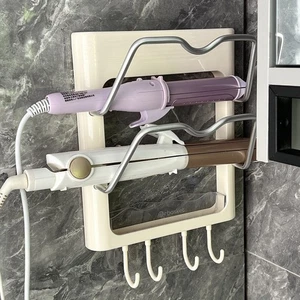 Wall-Mounted Hair Dryer Holder Styling Tool Organizer With Shelf Hooks _pu - Picture 1 of 15