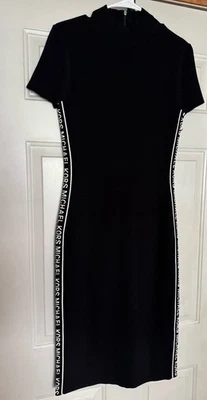 Suéter Michael Kors Lg Logo Rayas Acanalado Tejido Cremallera Negro Vestido Midi Cuello Simulado Foto 1 de 2
