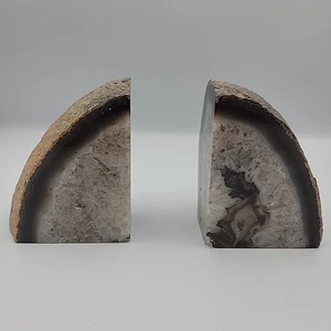 Paar Achat Geode Buchstützen rau außen braun weiß Kristall innen - Bild 1 von 8