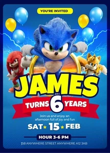 Personalisierte Sonic Einladungen, Geburtstagseinladungen, 10er Pack - Bild 1 von 1