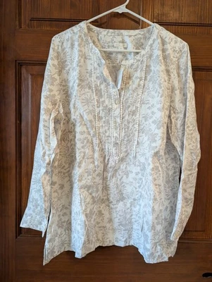 NUEVO CON ETIQUETAS J Jill Love L L Blusa Túnica Blanca Mariposa Floral Top Boho Cottagecore Foto 1 de 4