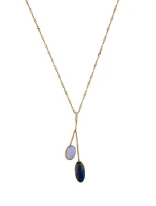 VINTAGE ANTIQUE OVAL LAPIS & AUSTRALIAN OPAL 14k STICK PIN PENDANT NECKLACE - Picture 1 of 2