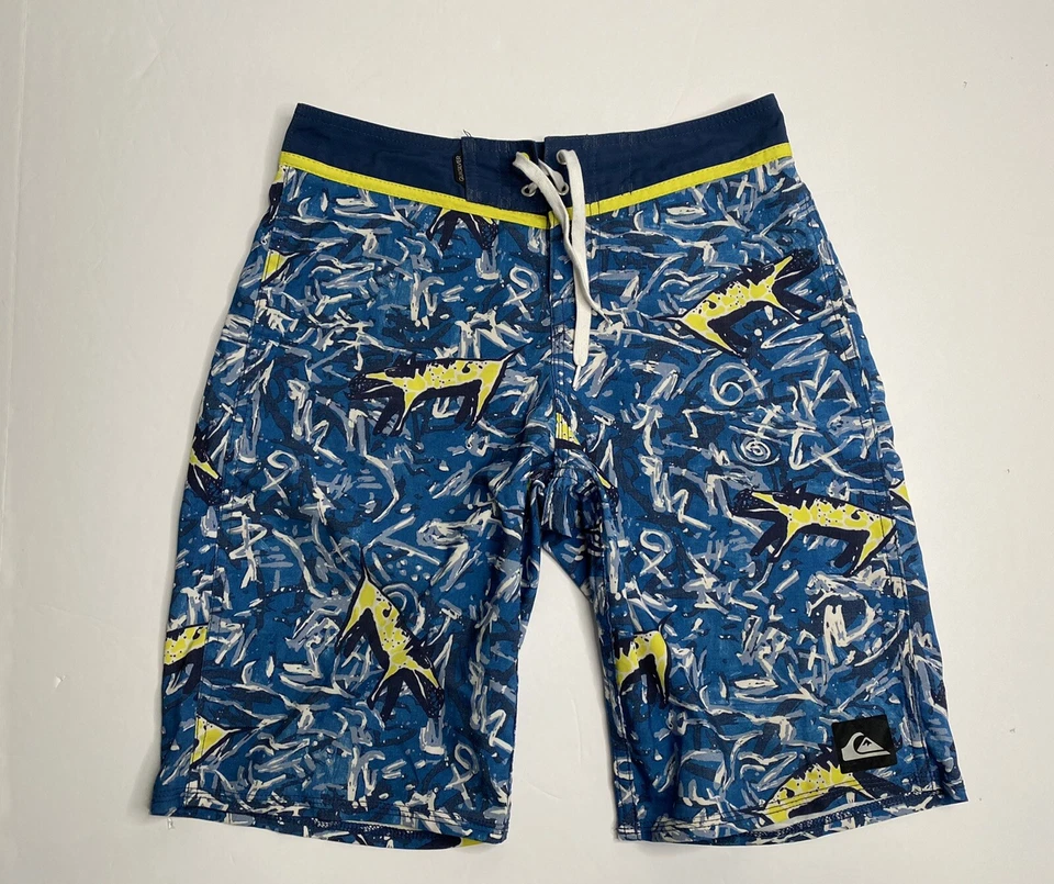 Quiksilver Board Shorts Azul y Amarillo Perro Niños Talla 27 (14+) Foto 1 de 4