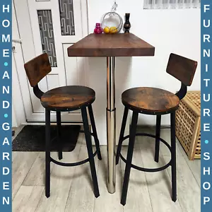 Breakfast Bar Stools Set of 2 Wooden Countertop Stools x 2 Metal Legs High Back - Picture 1 of 18