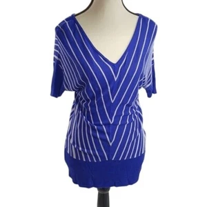 New York & Company Blouse Knit V Neck Striped Short Sleeve Fitted Womens Size S - Picture 1 of 7