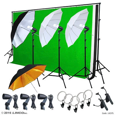 Photo Studio Lighting Photography 3 Backdrop stand Muslin Light Umbrella LK375 - Image 1 of 4