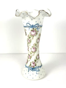 Antique Fenton Consolidated Regent Charleston Glass Vase Rose And Bow Design 11" - Picture 1 of 8