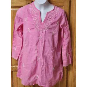 Lands'End Kids Pink Long Sleeve Embroidered Top/Dress. Size Medium - Picture 1 of 4