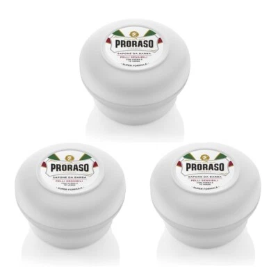 PRORASO Shaving Soap TRIPLE PACK | Green Tea and Oat Extract | 150ml White Bowl
