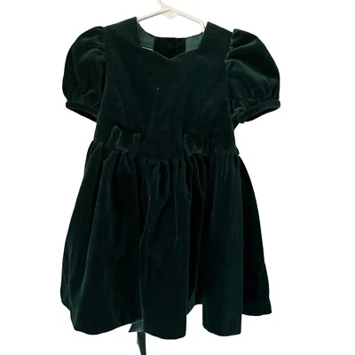 Laura Ashley 12 个月复古深绿色天鹅绒短袖连衣裙二手状况完好 — 第 1/4 张图片