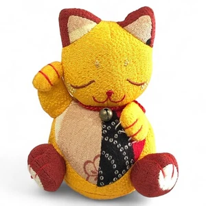 Maneki Neko Beckoning Plush Stuffed Charm Doll Lucky Cat Fortune Success M11 - Picture 1 of 8