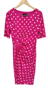 Connected Apparel Faux Wrap Dress Size 10 Petite Pink Polka Dot Short Sleeve NWT - Picture 1 of 10