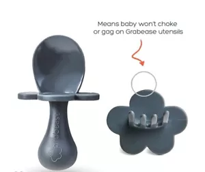 GRABEASE | FIRST CUTLERY FOR BABY | FORK & SPOON SET | CUTLERY SET | CHARCOAL - Picture 1 of 3