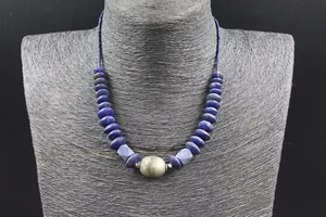 Afghan Traditional Genuine Lapis Lazuli Necklace, Silver Bowl Natural Necklace - Picture 1 of 7