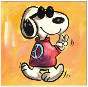 KLAUSEWITZ:ORIGINAL ACRYL GEMÄLDE LEINWAND : PEANUTS SNOOPY PEACE 1 / 20x20 cm - Bild 1 von 1