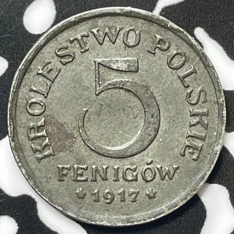 1917 Poland 5 Fenigow Lot#M4548 Obverse Spot, German Occupation Cover