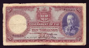 FIJI P-32 c. 1st March 1935 - 10 Shillings.. George V Portrait.. Fine - Bild 1 von 2