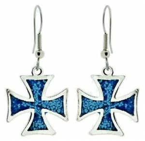 Ohrringe eisernes Kreuz blau Ohrhänger blaues Kreuz Ohranhänger eisernes Kreuz - Bild 1 von 1