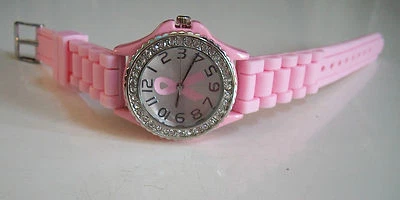 Women's Pink Ribbon Breast Cancer Awareness Silicone Rhinestone Fashion Watch - Image 1 of 4